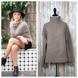 ATHLETA XS Brown Lodge Ribbed Mock Neck 100% Extra Fine Merino Wool Sweater